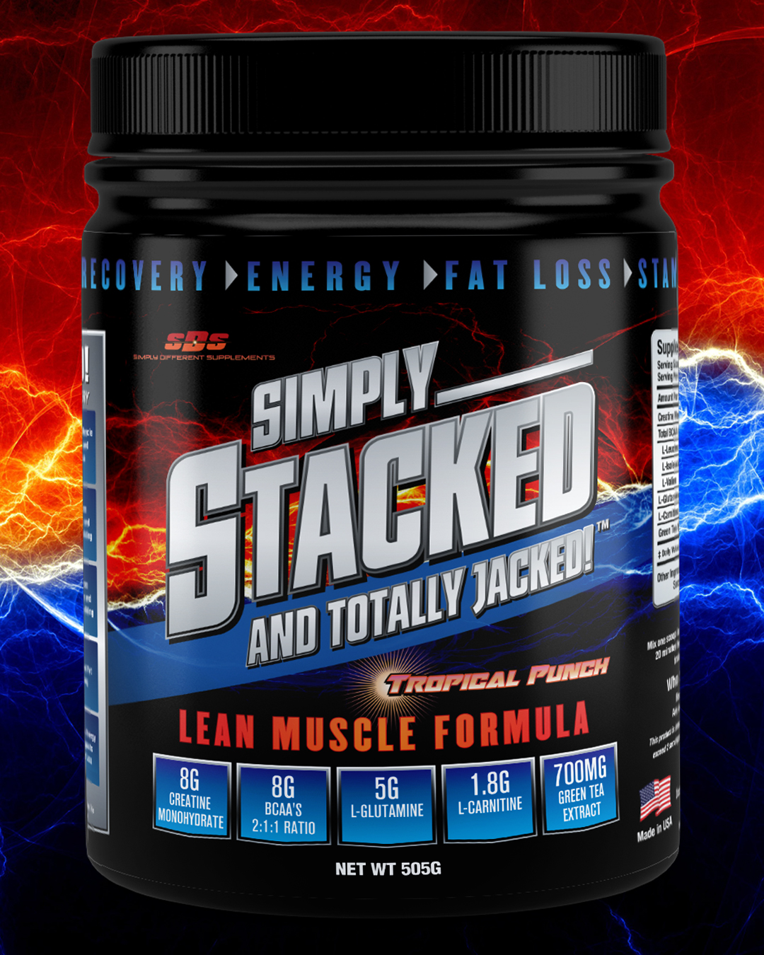 Package Design for Stacked Totally Jacked Post Pre Workout Supplement